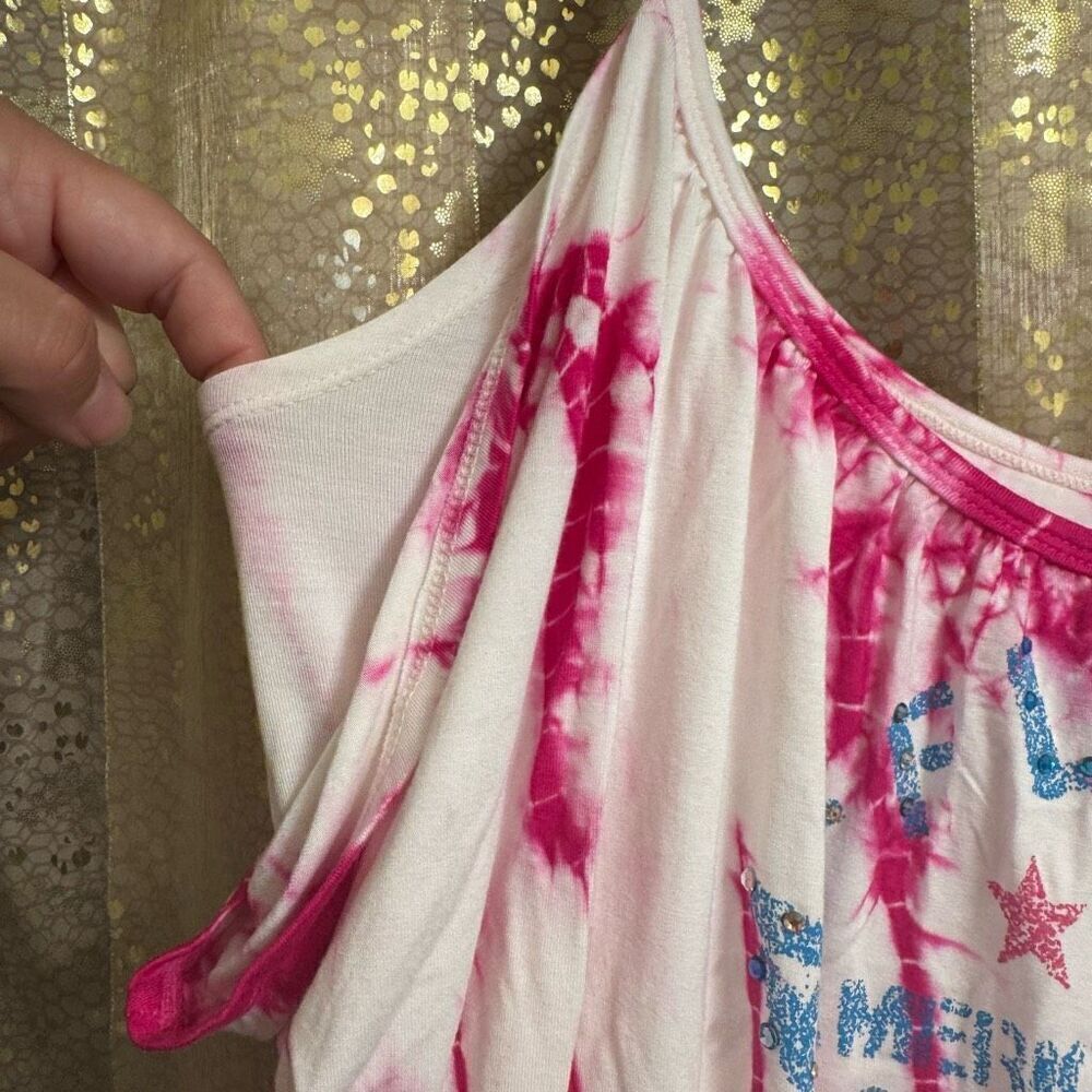 Vintage Y2K Affliction Black Label Pink Tie Dye Rhinestones Stretchy Tank Top S - Picture 8 of 8